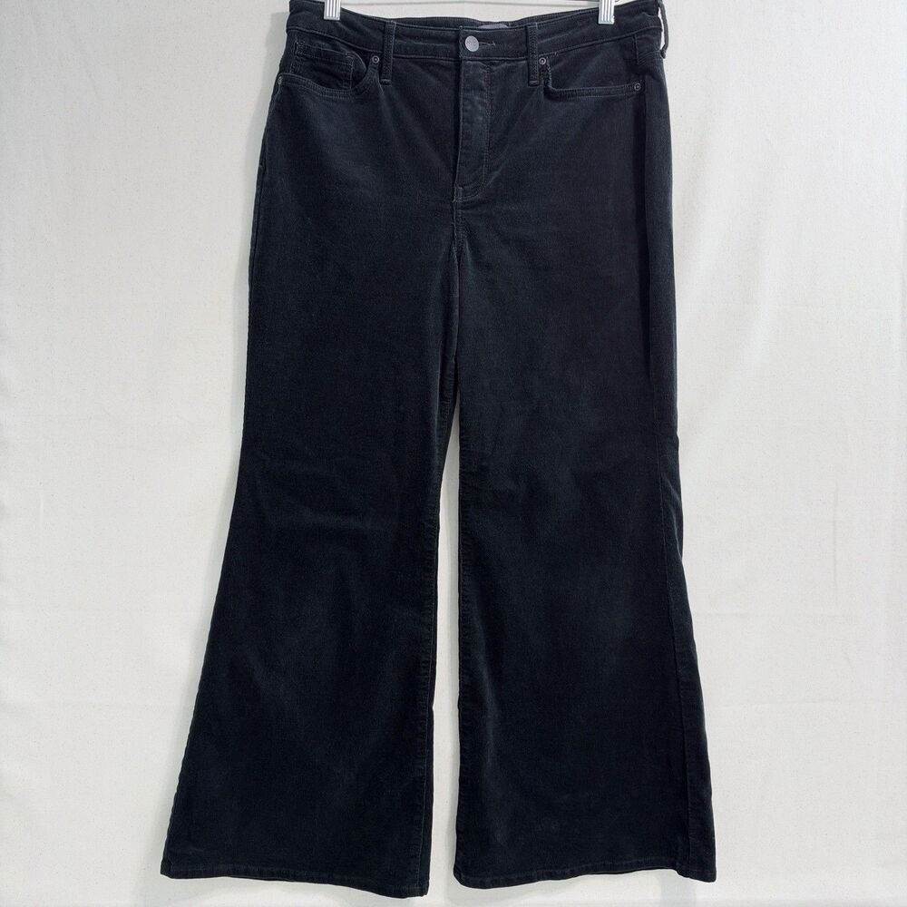 NYDJ Mia Palazzo Corduroy Pants Womens 10 Black High Rise Wide Leg